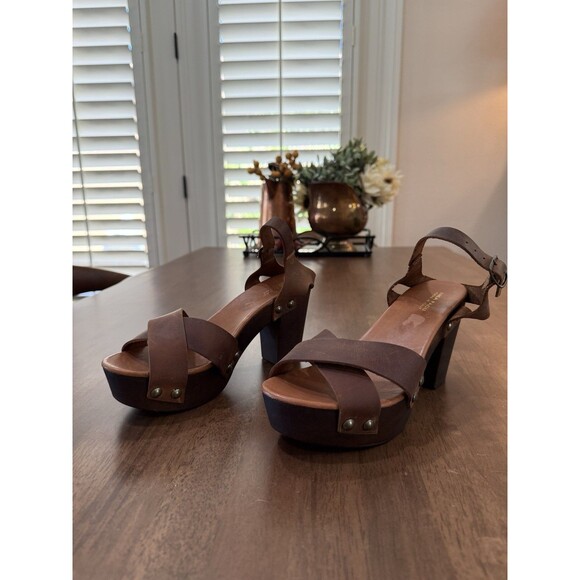 Mila Paoli Ostras Brown Leather Platform Block Heel Sandals Sz 40 Italian Made - Picture 3 of 10